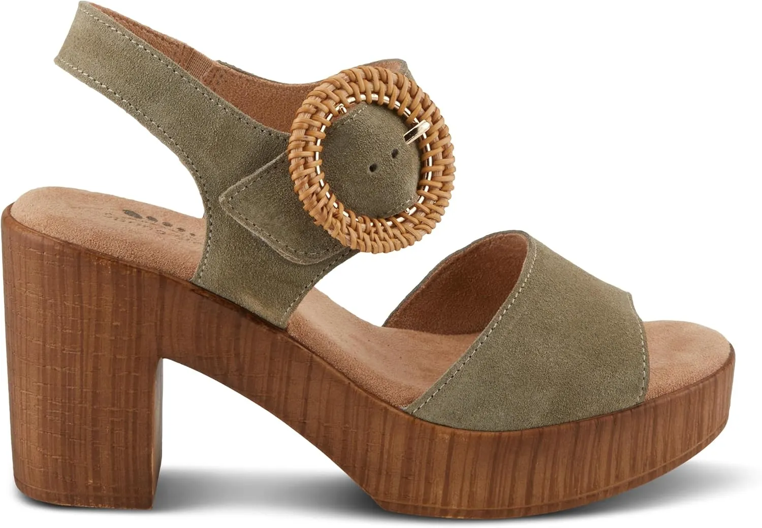 Spring Step Women's Gamona Ankle-Strap Heeled Sandal with Decorative Buckle - Cork Chunky High Heel