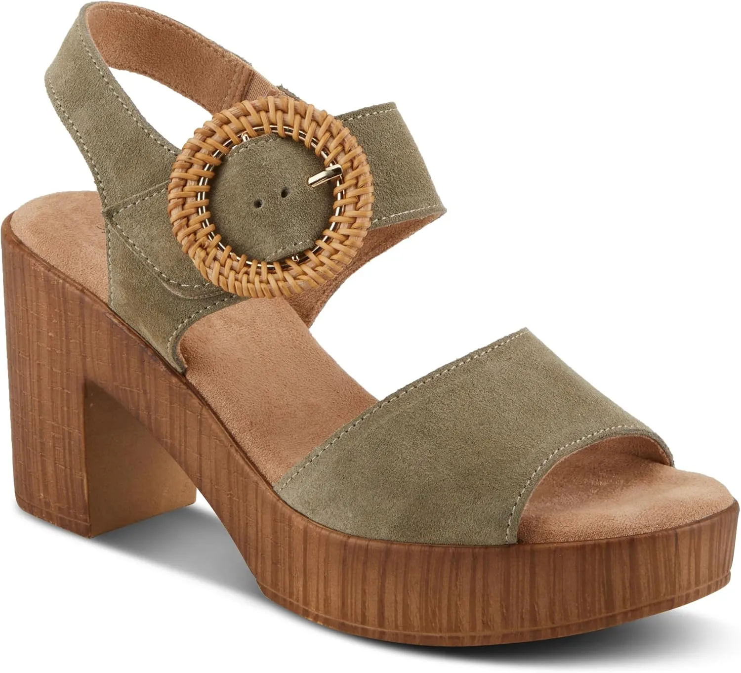 Spring Step Women's Gamona Ankle-Strap Heeled Sandal with Decorative Buckle - Cork Chunky High Heel