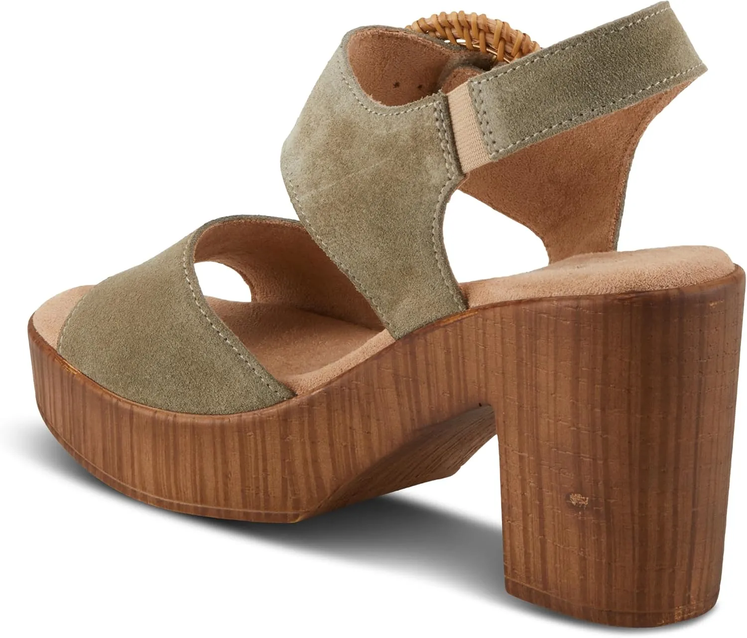 Spring Step Women's Gamona Ankle-Strap Heeled Sandal with Decorative Buckle - Cork Chunky High Heel