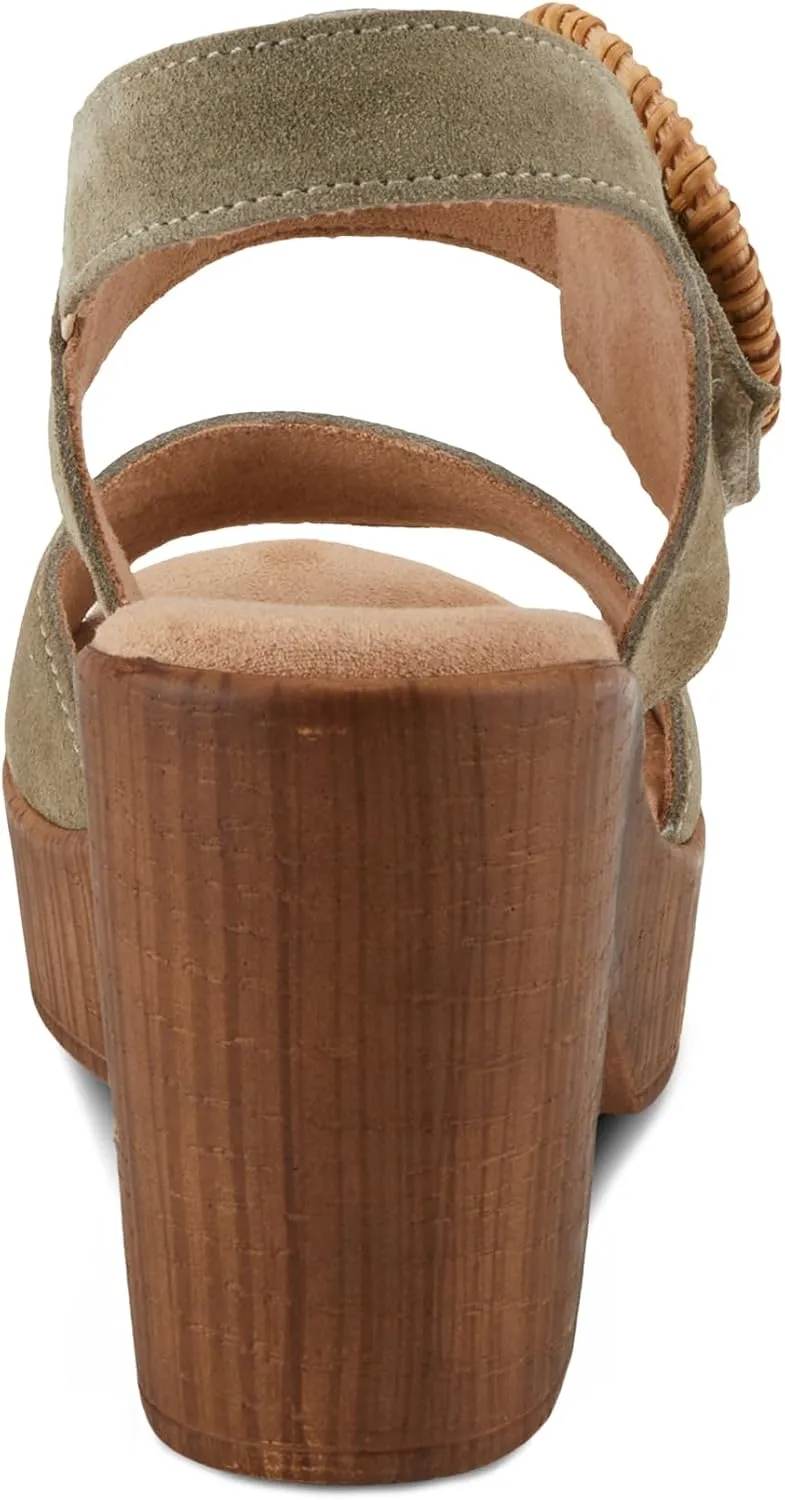 Spring Step Women's Gamona Ankle-Strap Heeled Sandal with Decorative Buckle - Cork Chunky High Heel