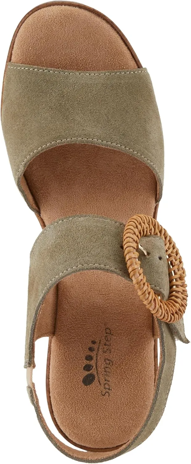 Spring Step Women's Gamona Ankle-Strap Heeled Sandal with Decorative Buckle - Cork Chunky High Heel