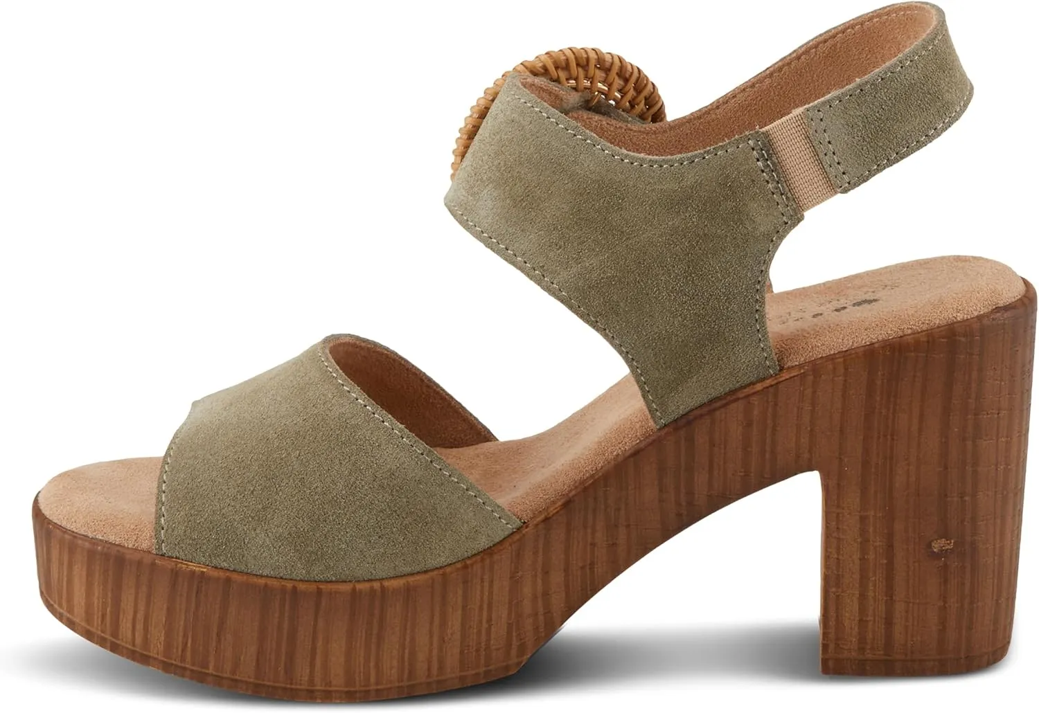 Spring Step Women's Gamona Ankle-Strap Heeled Sandal with Decorative Buckle - Cork Chunky High Heel