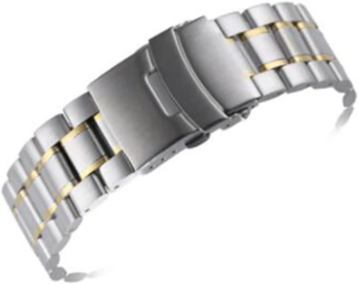 Stainless Steel Watch Band Strap Wristband Curved End Watch Strap Double Lock Buckle Replacement Wrist Belt