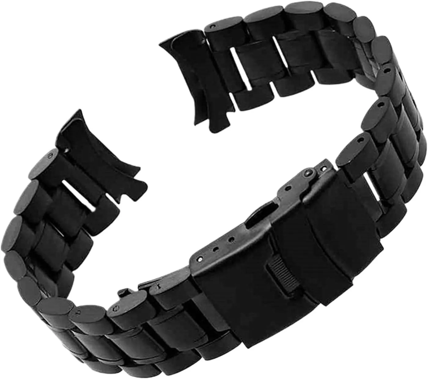 Stainless Steel Watch Band Strap Wristband Curved End Watch Strap Double Lock Buckle Replacement Wrist Belt