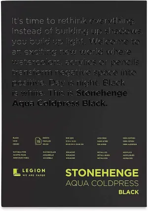 Stonehenge Aqua Black Medium Weight Medium Weight Pad, 140lb, Coldpress, 10 x 14 Inches, 15 Sheets for Wet and Dry Media