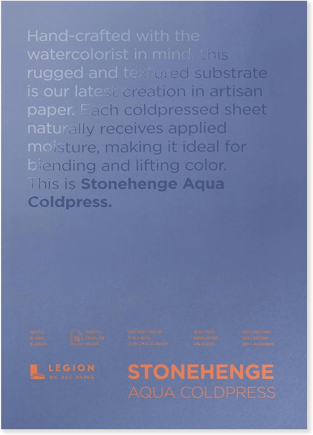Stonehenge Aqua White Medium Weight Block, 140lb, Coldpress, 7 x 10 Inches, 15 Sheets for Wet and Dry Media