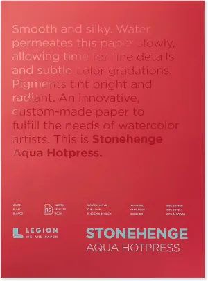 Stonehenge Aqua White Medium Weight Block, 140lb, Hotpress, 9 x 12 Inches, 15 Sheets for Wet and Dry Media