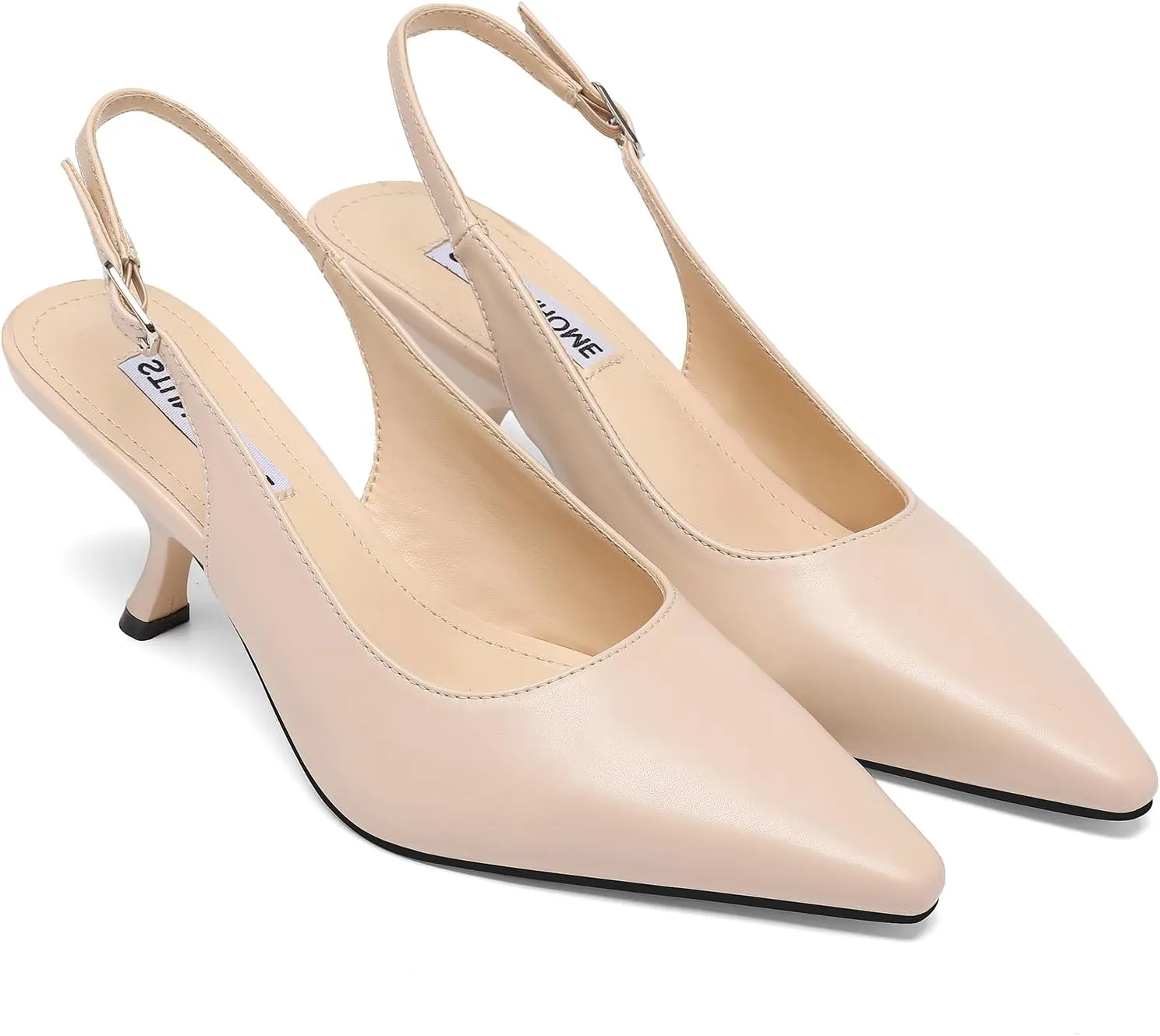 STUNAHOME Slingback Heels for Women Closed Pointed Toe Kitten Pumps Fashion Low Heel Wedding Casual Dress Shoes, Nude