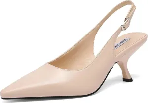 STUNAHOME Slingback Heels for Women Closed Pointed Toe Kitten Pumps Fashion Low Heel Wedding Casual Dress Shoes, Nude
