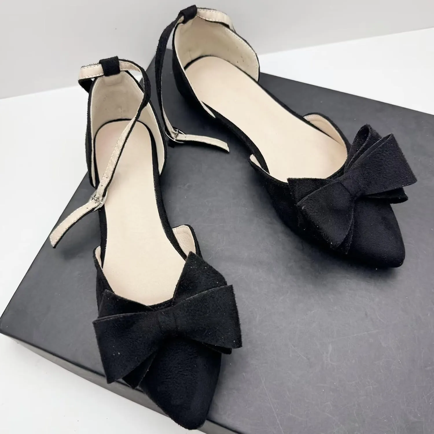 Stunner Women Summer Ankle Buckle Bowtie Mary Jane Flats Pointy Toe Dress Flat Shoes
