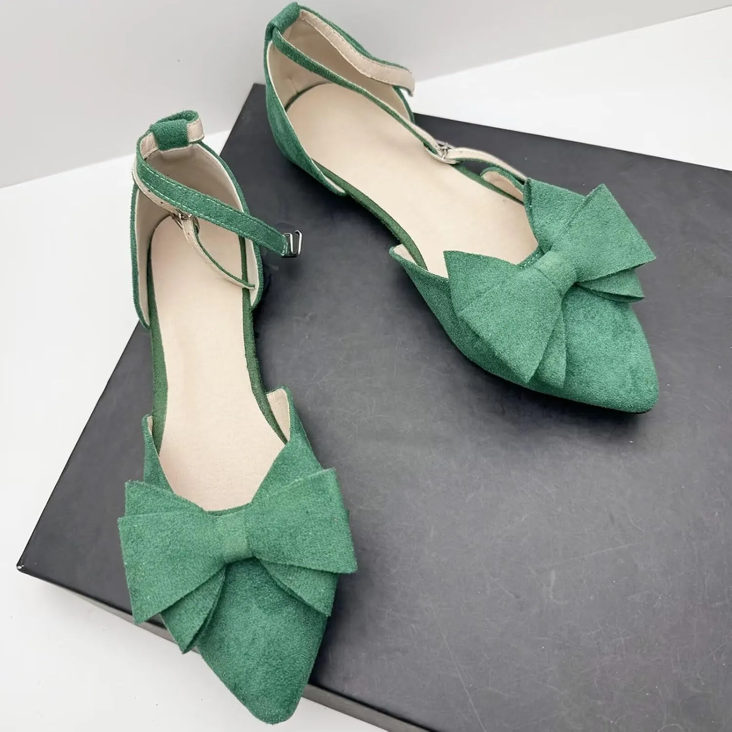 Stunner Women Summer Ankle Buckle Bowtie Mary Jane Flats Pointy Toe Dress Flat Shoes