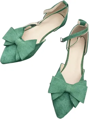 Stunner Women Summer Ankle Buckle Bowtie Mary Jane Flats Pointy Toe Dress Flat Shoes