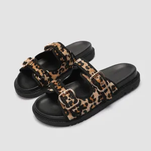 Summer New Animal Print Round Toe Flat Bottom Slippers For Women