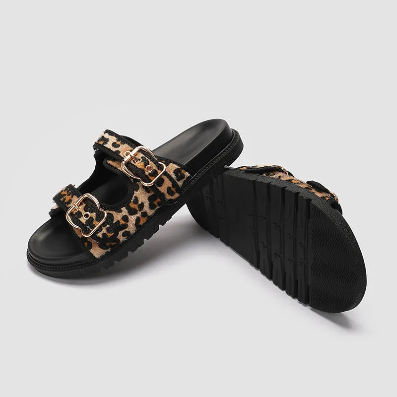 Summer New Animal Print Round Toe Flat Bottom Slippers For Women