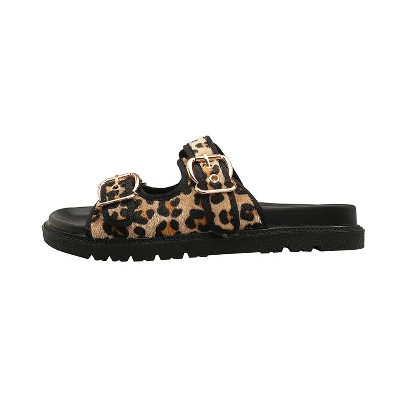 Summer New Animal Print Round Toe Flat Bottom Slippers For Women