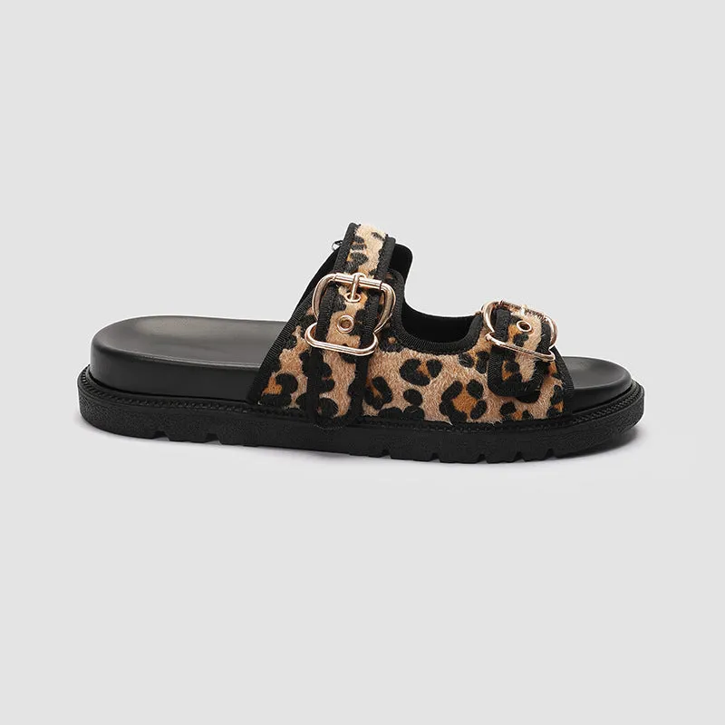 Summer New Animal Print Round Toe Flat Bottom Slippers For Women