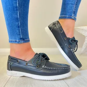 Susst Ladies Navy Leather Boat Shoe GABY