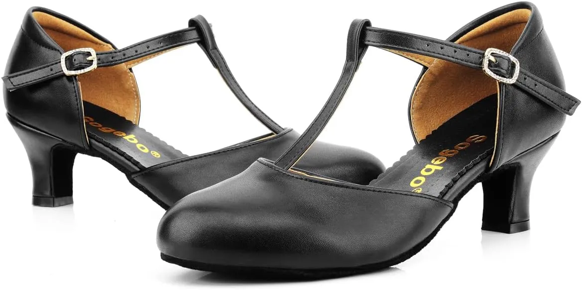 T-Strap Character Shoe for Women Salsa Latin Dance Heels Dress Pumps