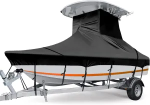 T-Top Boat Cover Upgraded 900D, T-Top Boat Cover 16ft-18ft, 100% Waterproof, Heavy Duty Tear-Resistant Polyester for Center Console Boat with T TOP Roof, 16'-18.5'Long Beam Width up to 106", Black.
