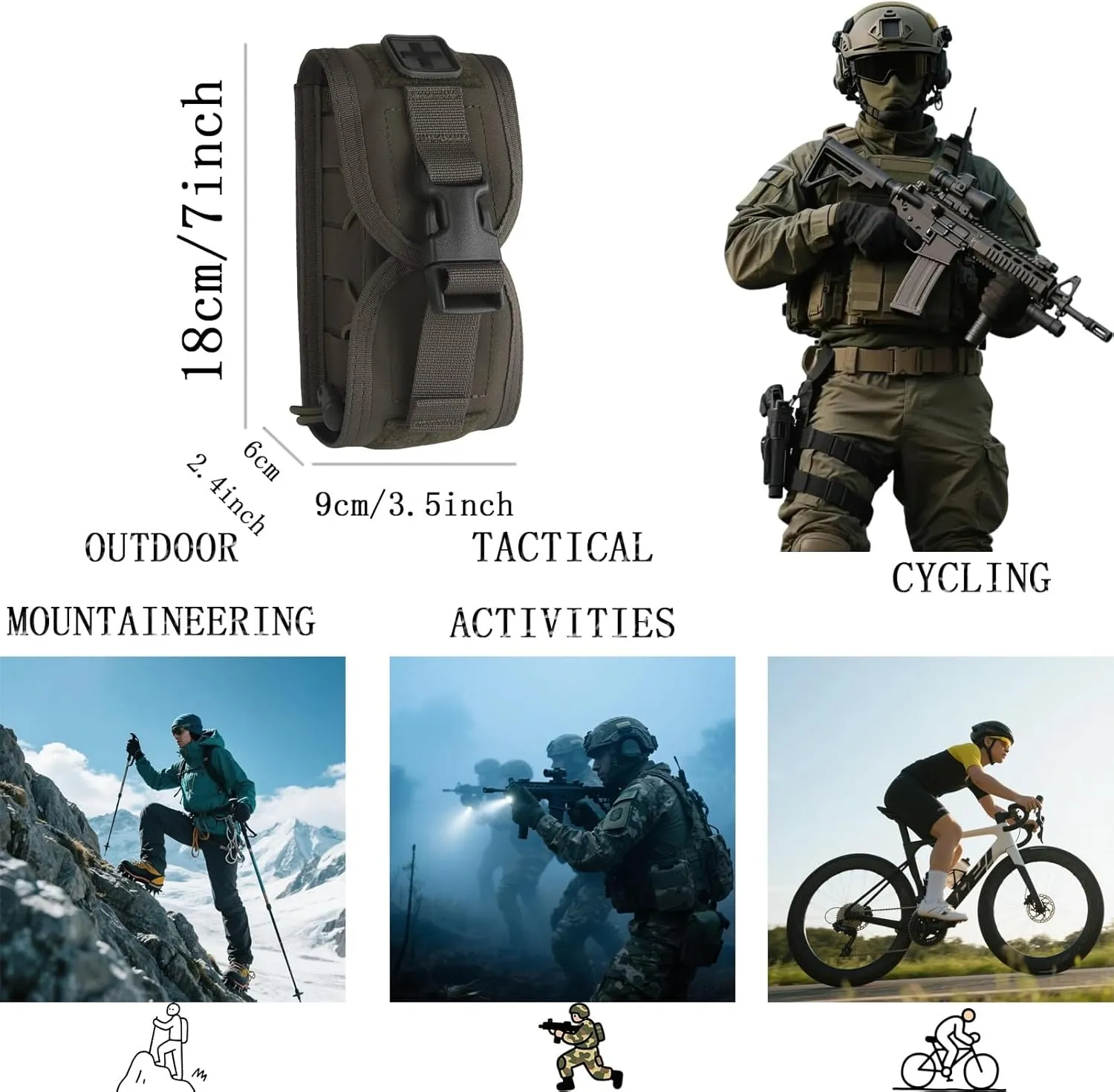 Tactical Med Pouch Emergency First Aid Kit, Multi-Purpose Molle Pouch Holder, Portable Multifunctional Medical Bag(Green)