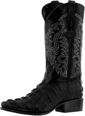 Texas Legacy Mens Black Western Leather Cowboy Boots Crocodile Tail Print J Toe 10.5 E US