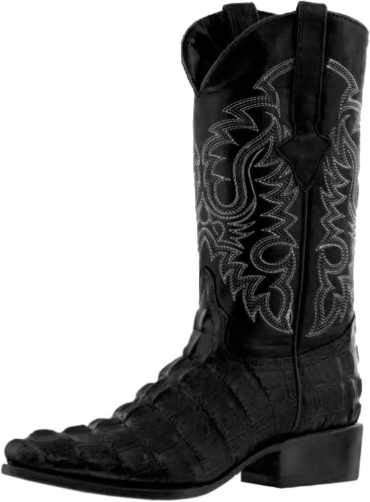 Texas Legacy Mens Black Western Leather Cowboy Boots Crocodile Tail Print J Toe 10.5 E US