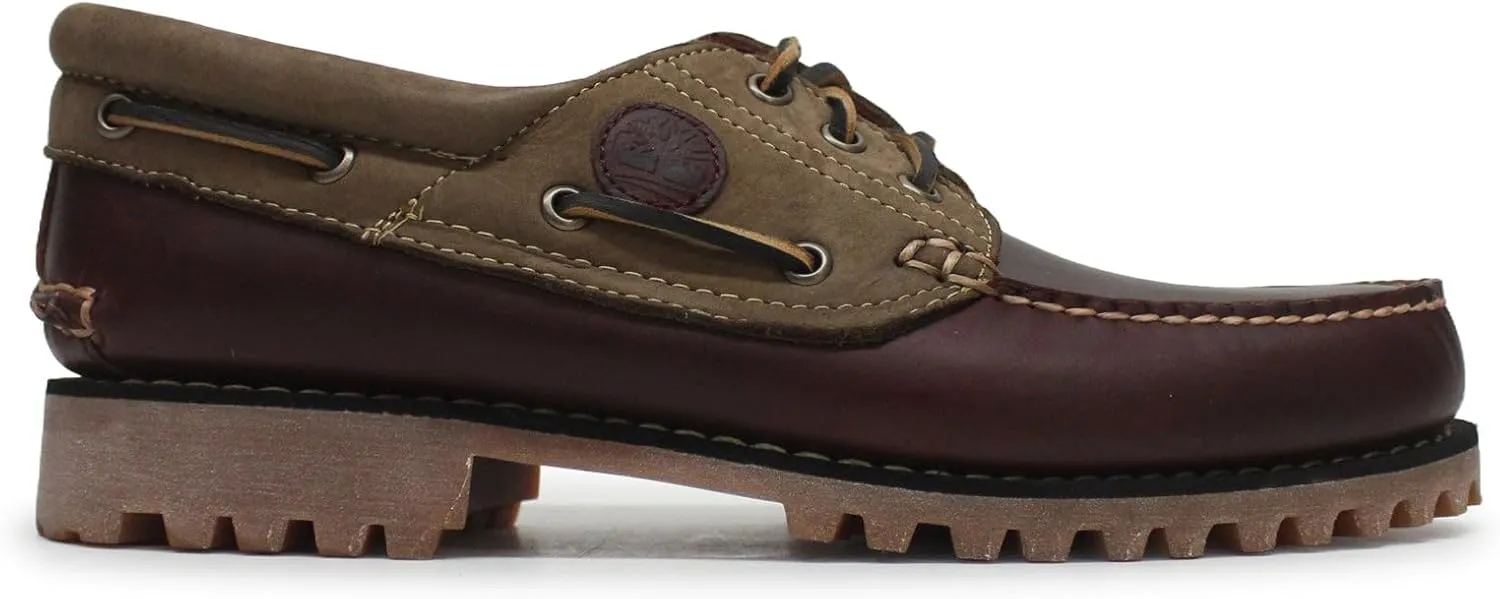Timberland Men's Traditional Handsewn 3-Eyelet Classic Lug Boat Shoe, Burgundy/Brown, 9.5 Wide
