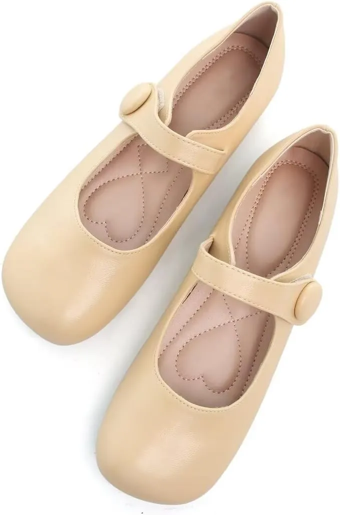 TN TANGNEST Women's Ballet Flats Retro Mary Jane Shoes for Women Cute Square Toe Buckle Dress Flats Soft Work Flats
