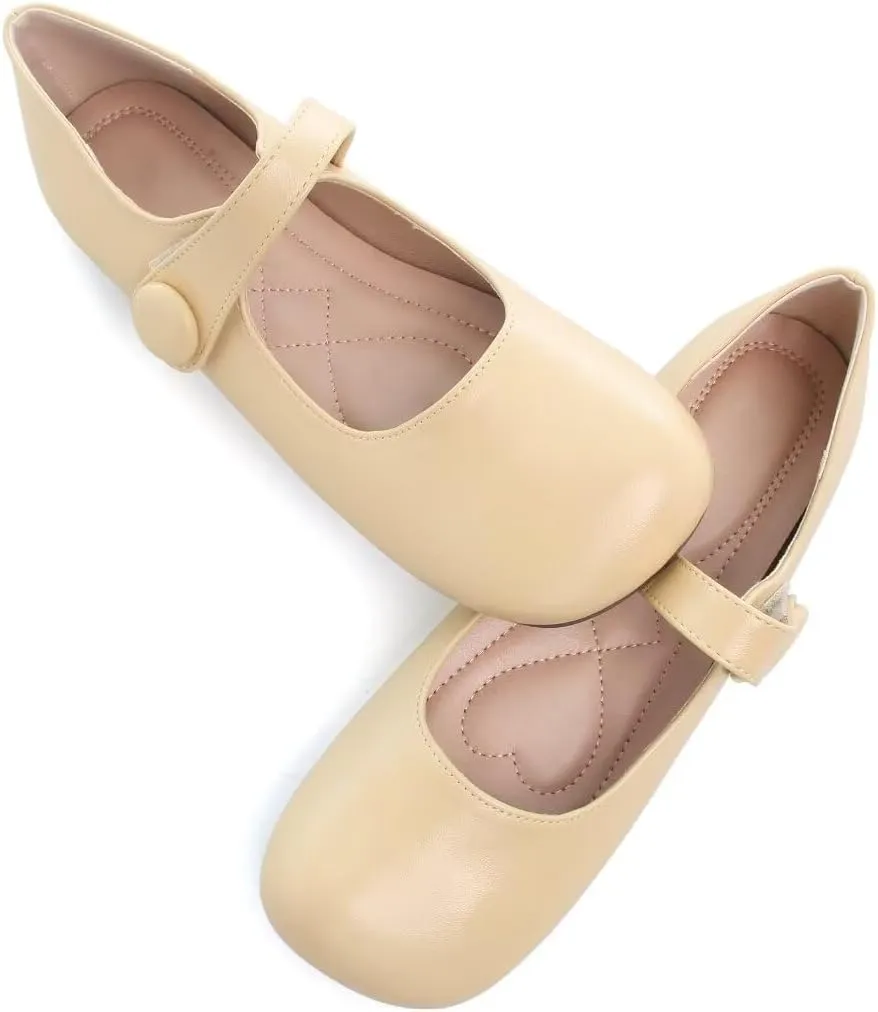TN TANGNEST Women's Ballet Flats Retro Mary Jane Shoes for Women Cute Square Toe Buckle Dress Flats Soft Work Flats