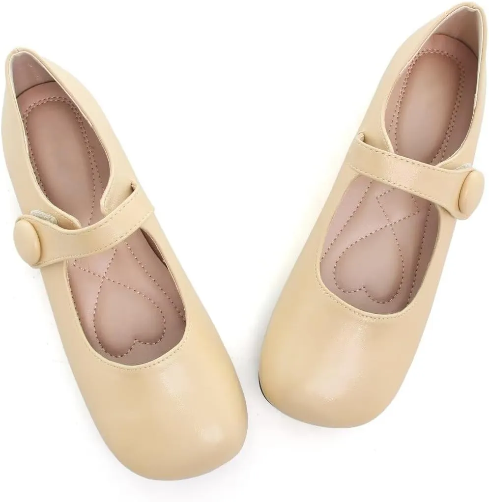 TN TANGNEST Women's Ballet Flats Retro Mary Jane Shoes for Women Cute Square Toe Buckle Dress Flats Soft Work Flats