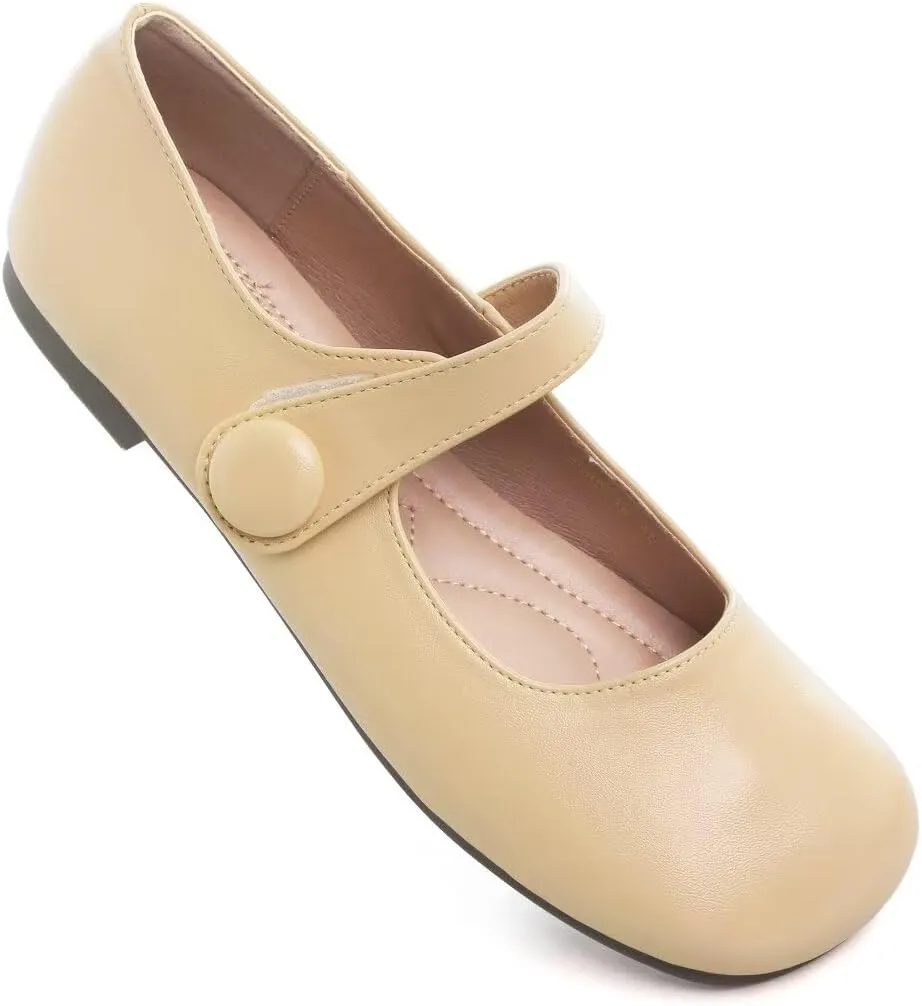 TN TANGNEST Women's Ballet Flats Retro Mary Jane Shoes for Women Cute Square Toe Buckle Dress Flats Soft Work Flats