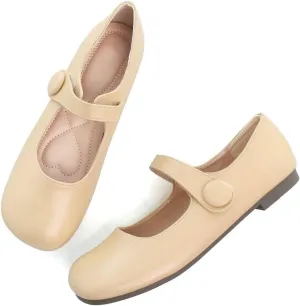 TN TANGNEST Women's Ballet Flats Retro Mary Jane Shoes for Women Cute Square Toe Buckle Dress Flats Soft Work Flats