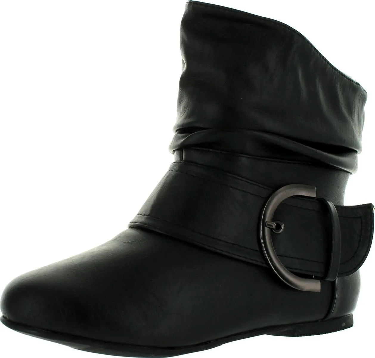 TOP Moda Women's Ankle Booties Buckle Mid Calf Buckle Slouch Flat Heel Strap Fashion Shoes