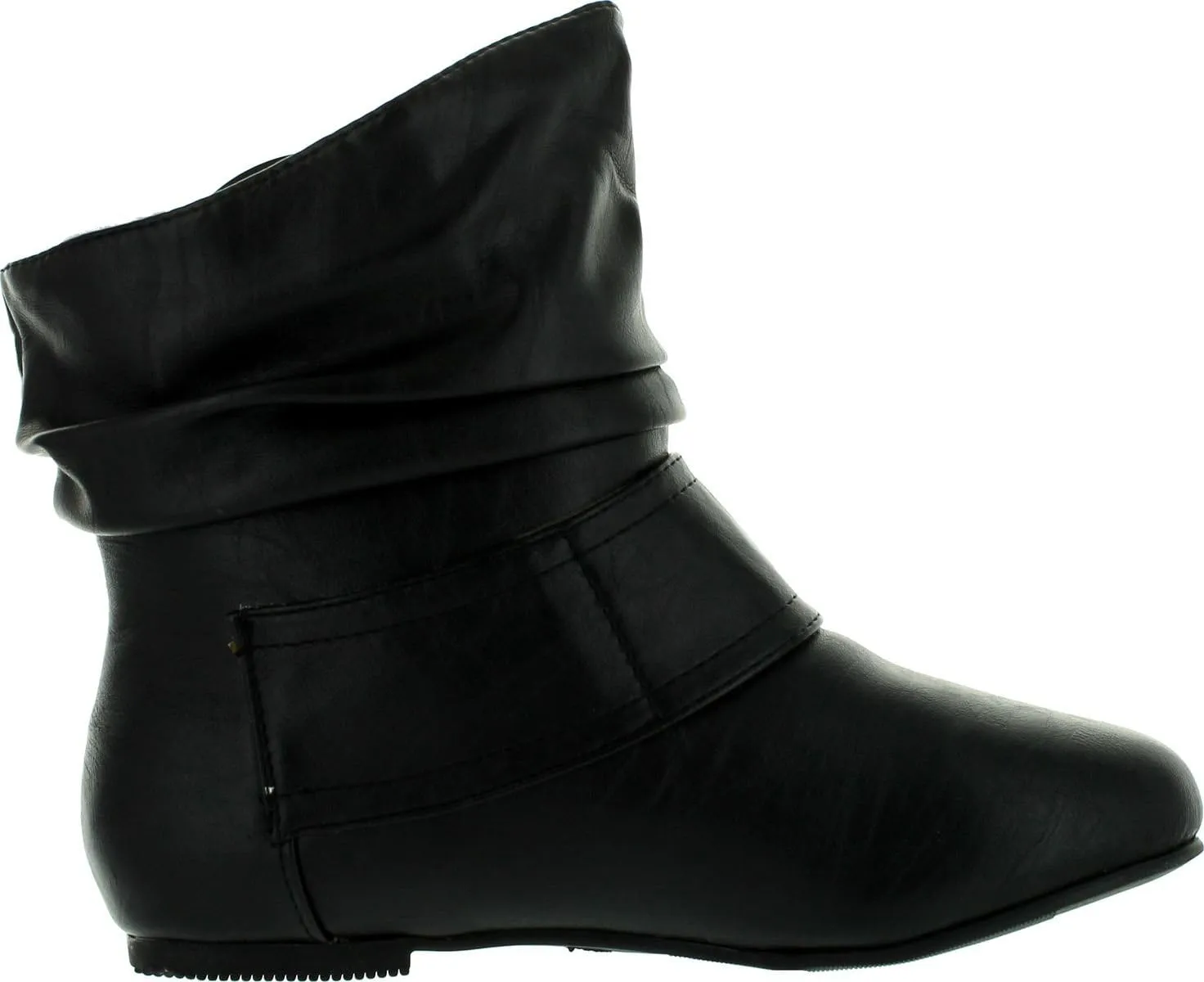 TOP Moda Women's Ankle Booties Buckle Mid Calf Buckle Slouch Flat Heel Strap Fashion Shoes