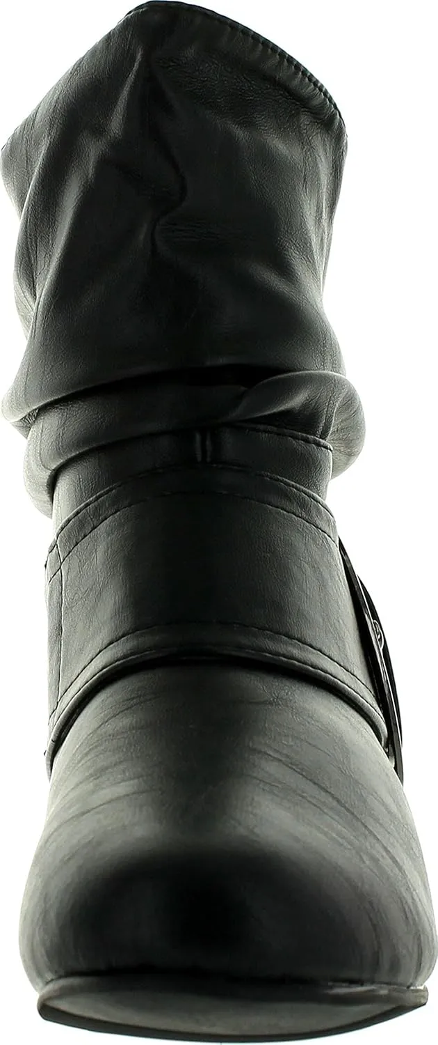 TOP Moda Women's Ankle Booties Buckle Mid Calf Buckle Slouch Flat Heel Strap Fashion Shoes