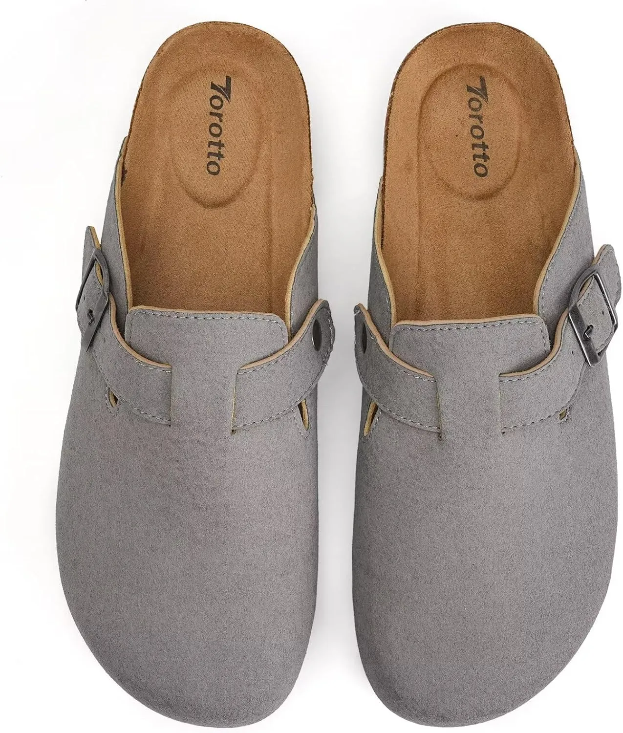 Torotto Womens Mens Clogs Cork Footbed Suede Slippers Arch Support Potato Shoes with Adjustable Buckle