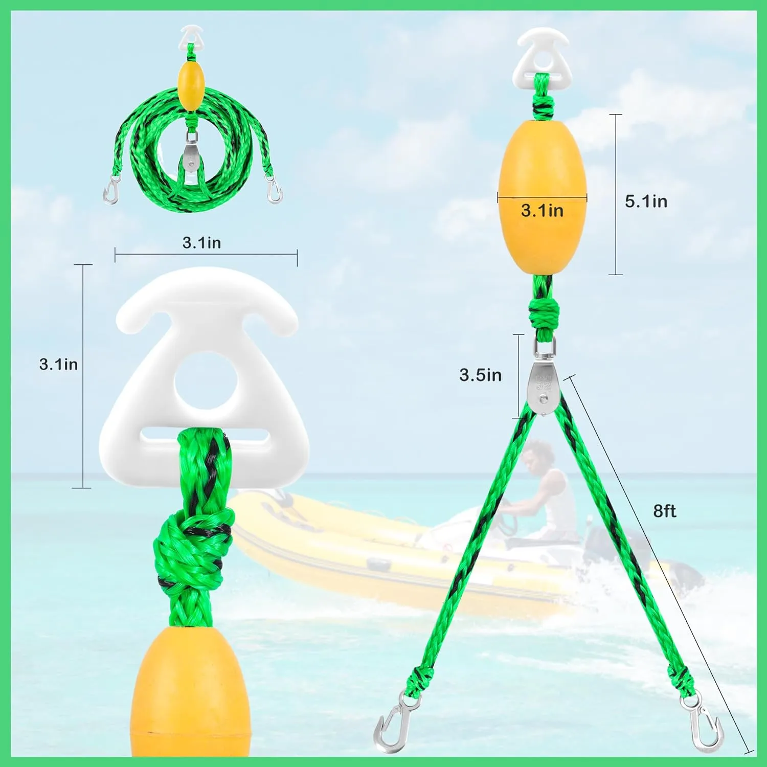 Tow Harness with Float, Boat Tow Rope for Tubing, Heavy Duty Tow Harness for Water ski,Wakeboard, kneeboard