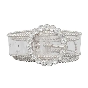 Transparent Belt Silver Tone and Bling Embellished