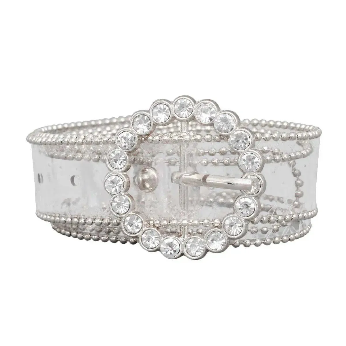 Transparent Belt Silver Tone and Bling Embellished