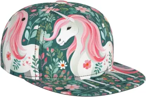 Unicorn with Pink Hair Outdoor Sports Baseball Cap, Daily Sports Adjustable Fashionable Flat Brim hat, Unisex Four-Season Outdoor Sports Cap,