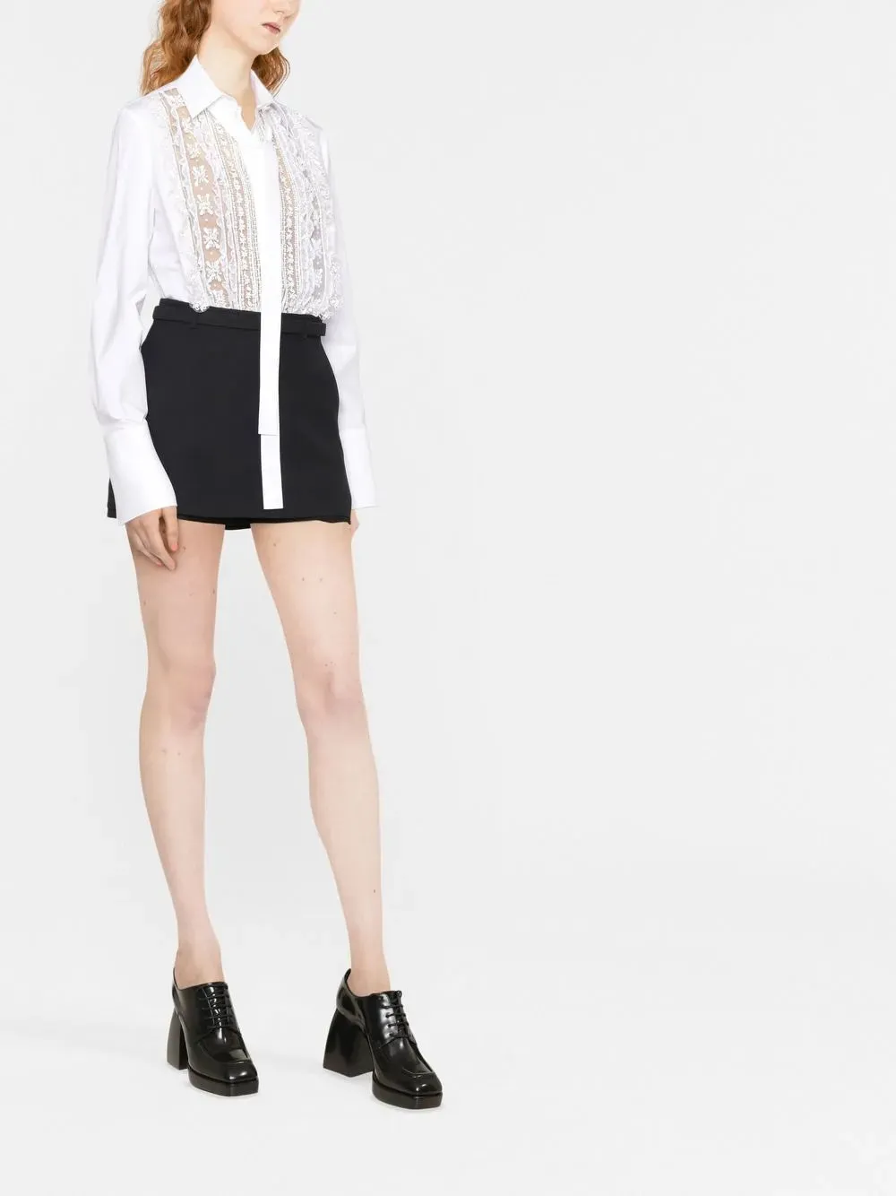 Valentino Lace-Bib Tailored Shirt