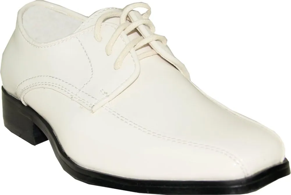 VANGELO Boy Tuxedo Shoe TUX-5K Square Toe for Wedding Formal Events with Wrinkle Free Material Ivory Patent 8K