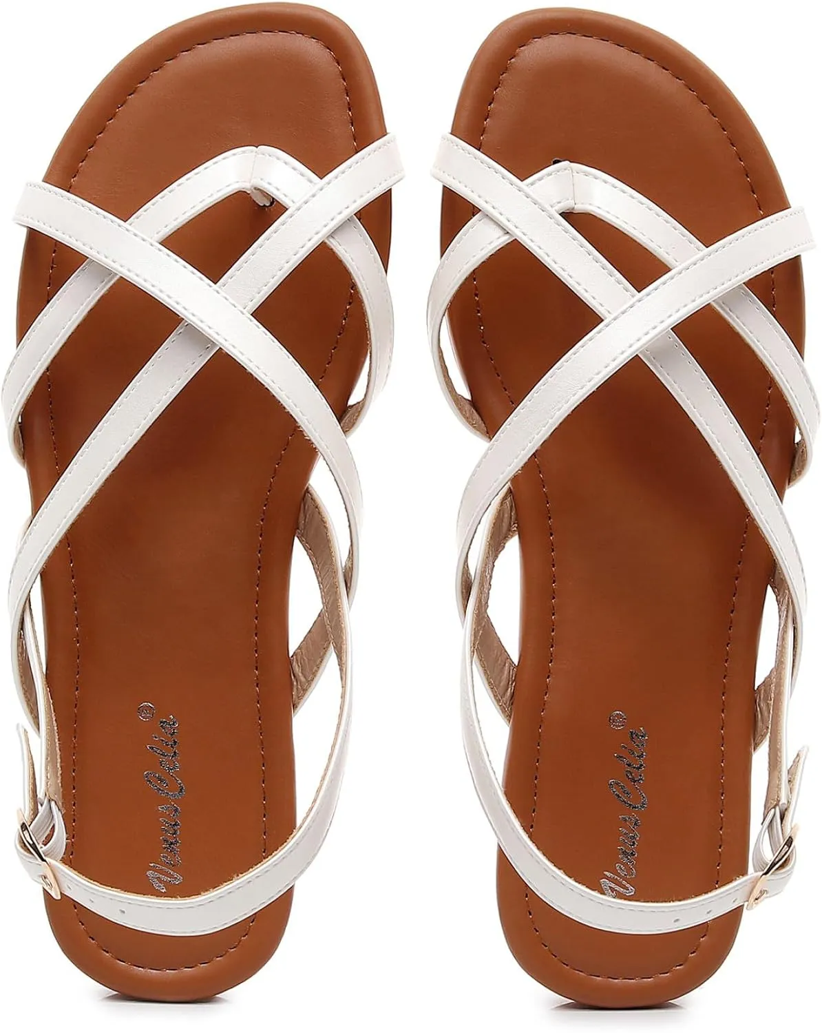 VenusCelia Women's X-Band Strap Flat Sandal