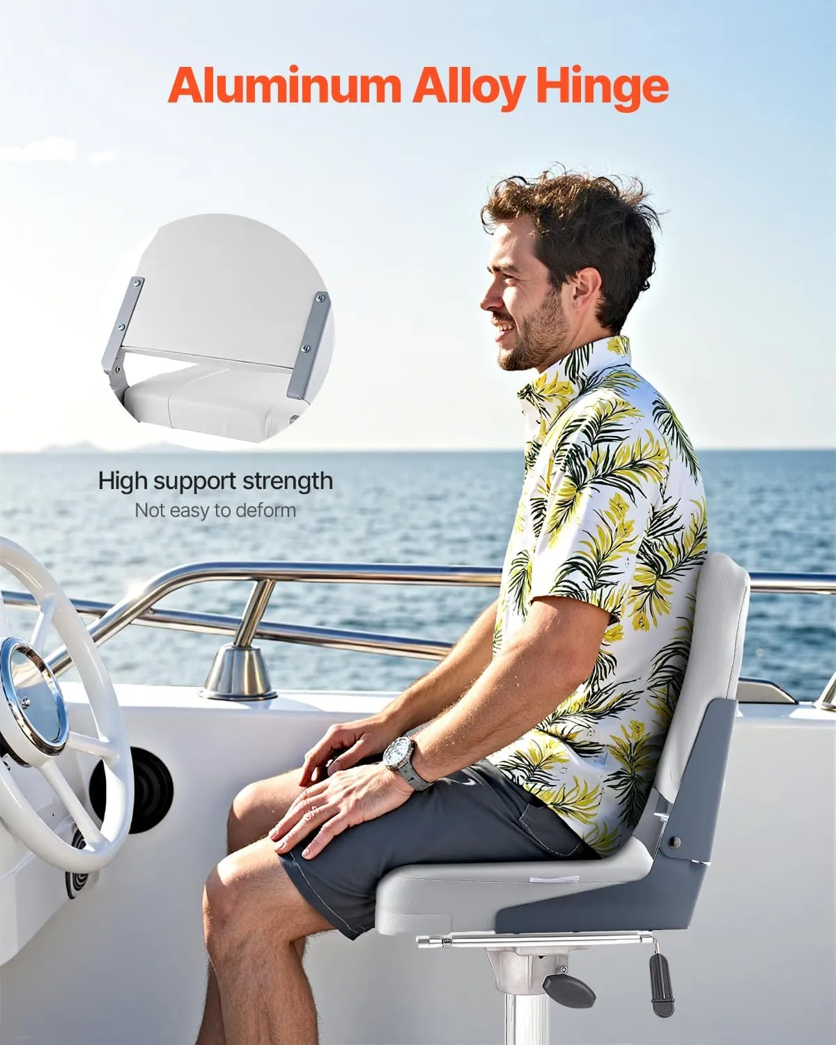 VEVOR Boat Seat, Low Backrest, Folding Fishing Boat Seat with Thickened Sponge Cushion & Waterproof PVC Leather, Aluminum Alloy Hinges, Flip Up Boat Seat for Fishing Boats, Yachts, Ships, White