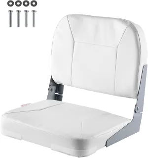 VEVOR Boat Seat, Low Backrest, Folding Fishing Boat Seat with Thickened Sponge Cushion & Waterproof PVC Leather, Aluminum Alloy Hinges, Flip Up Boat Seat for Fishing Boats, Yachts, Ships, White