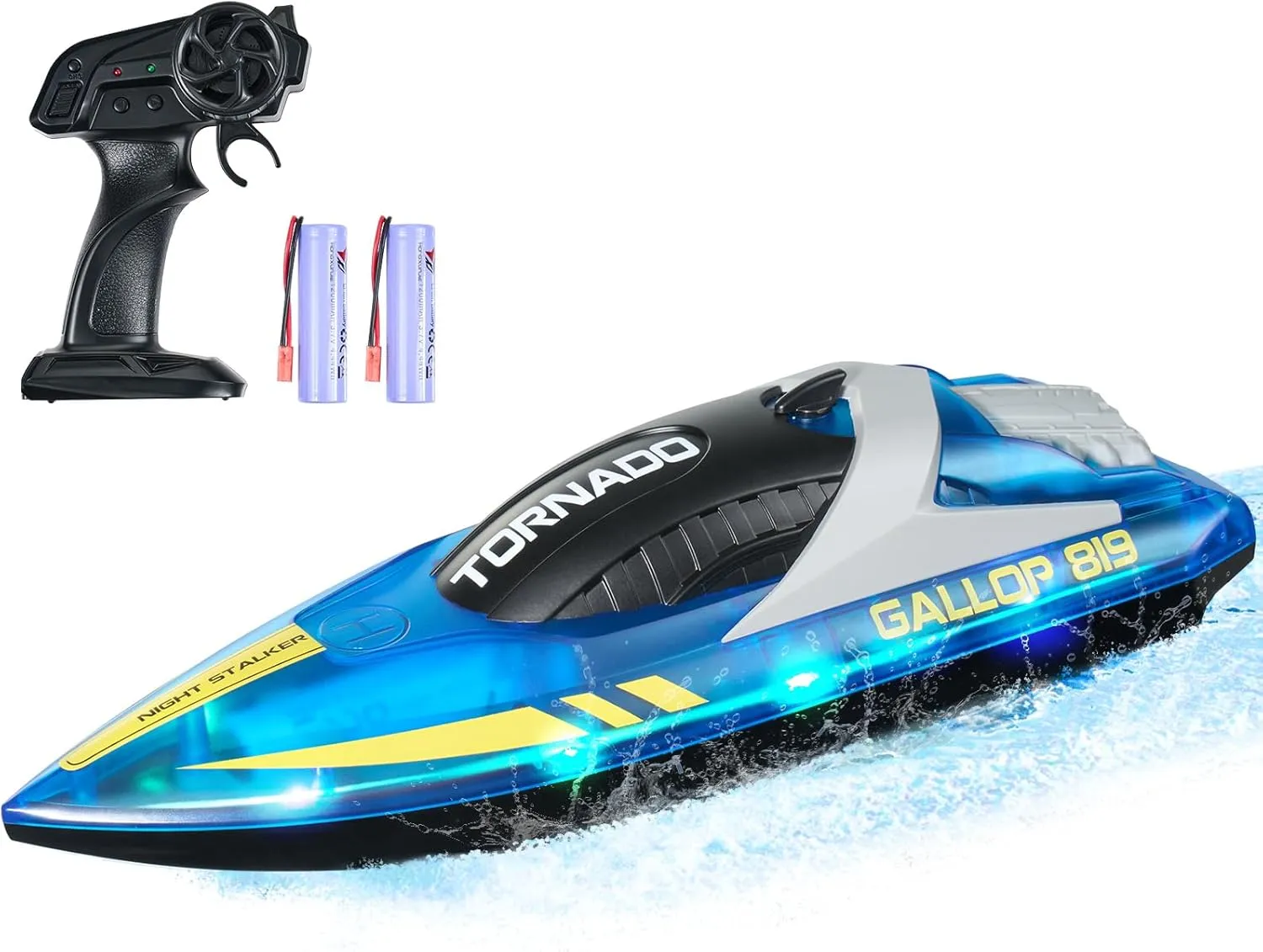 VEVOR RC Boat for Kids, Remote Control Boat for Pools & Lakes, Racing Boat with LED Light & 2 Rechargeable Batteries, Whole Body Waterproof, Water Play Toy Gift for Adults Boys & Girls