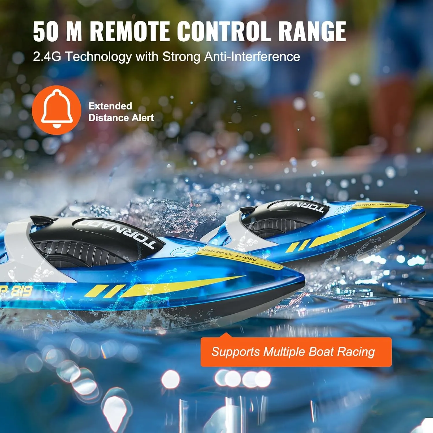 VEVOR RC Boat for Kids, Remote Control Boat for Pools & Lakes, Racing Boat with LED Light & 2 Rechargeable Batteries, Whole Body Waterproof, Water Play Toy Gift for Adults Boys & Girls