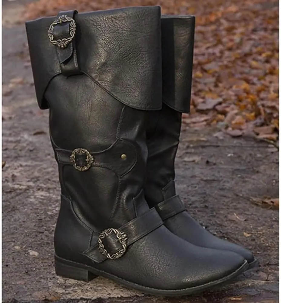 Viking Knight Boots, Retro Court Plus Size Medieval Shoes, Renaissance Flanging Snow Boots for Halloween Cosplay