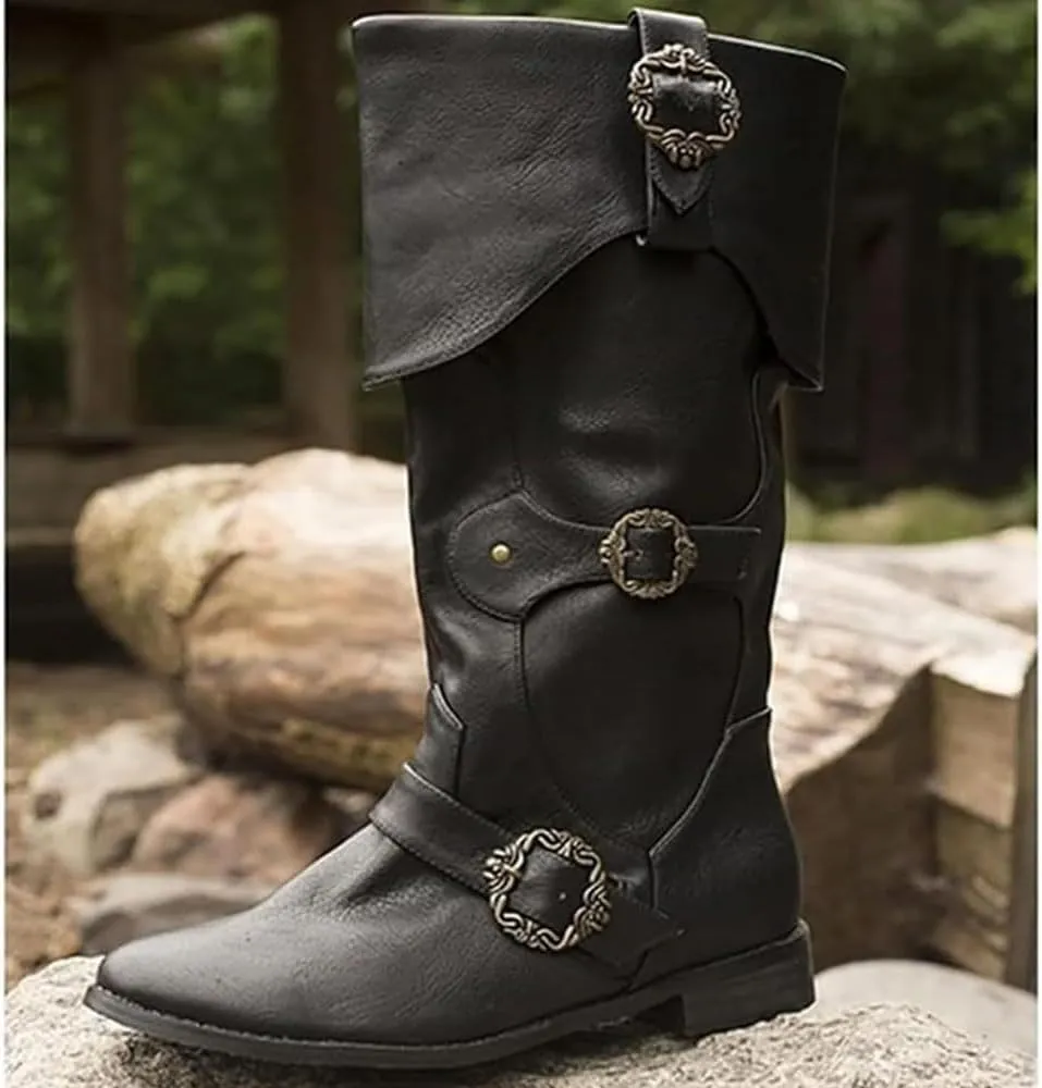 Viking Knight Boots, Retro Court Plus Size Medieval Shoes, Renaissance Flanging Snow Boots for Halloween Cosplay