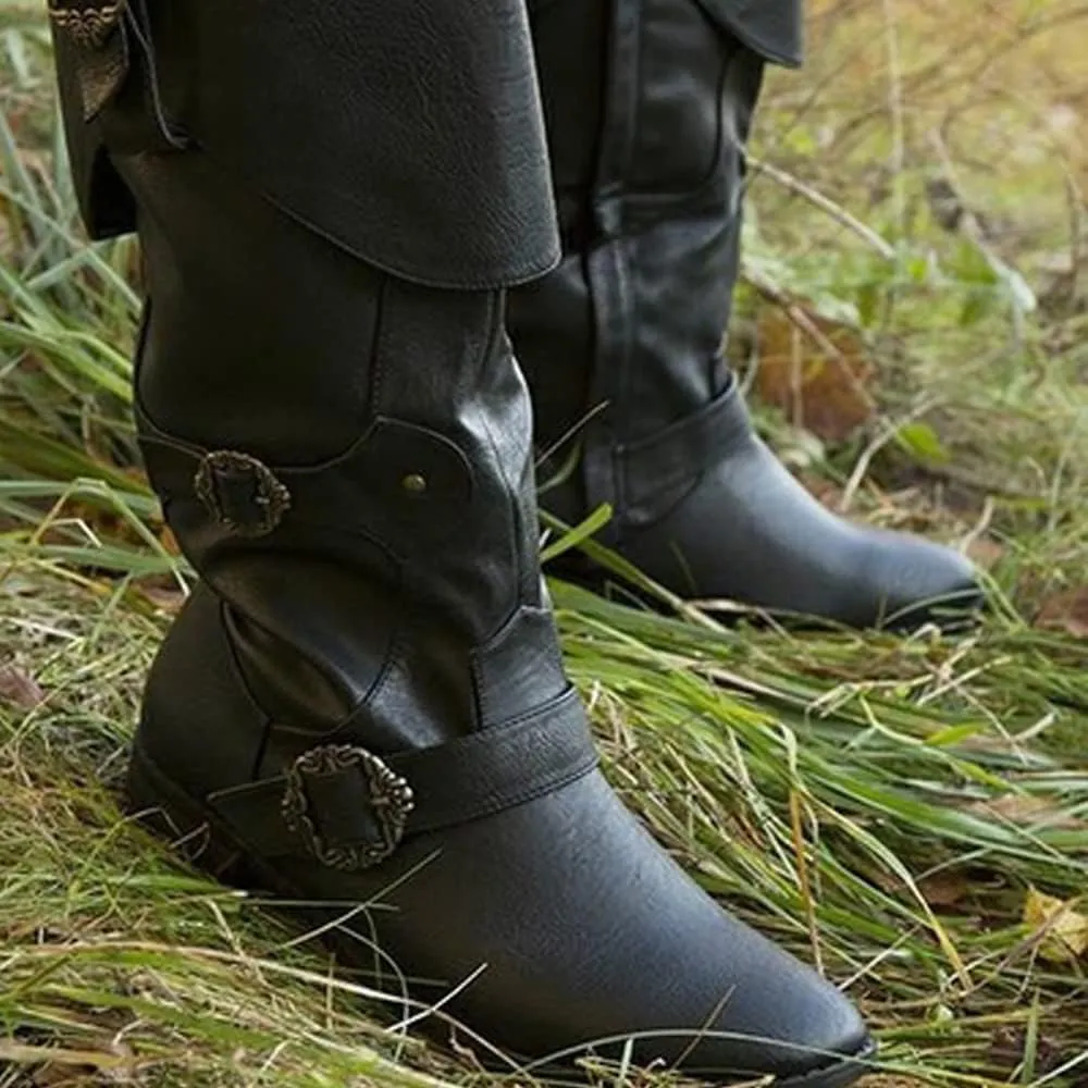 Viking Knight Boots, Retro Court Plus Size Medieval Shoes, Renaissance Flanging Snow Boots for Halloween Cosplay